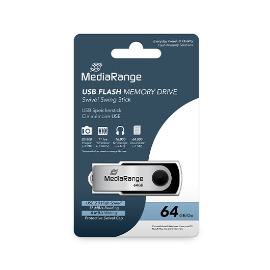 PENDRIVE 64GB USB 2.0 MEDIARANGE SILVER-BLACK