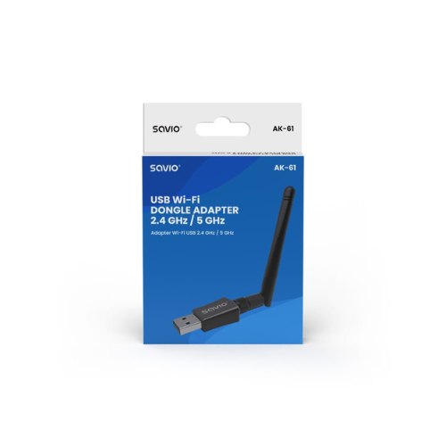 ADAPTADOR USB WI-FI SAVIO 2.4GHZ/5GHZ AK-61