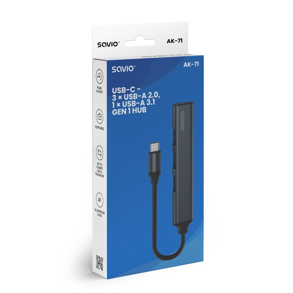 HUB USB(C) – 3 X USB(A) 2.0 + 1 X USB(A) 3.1 SAVIO