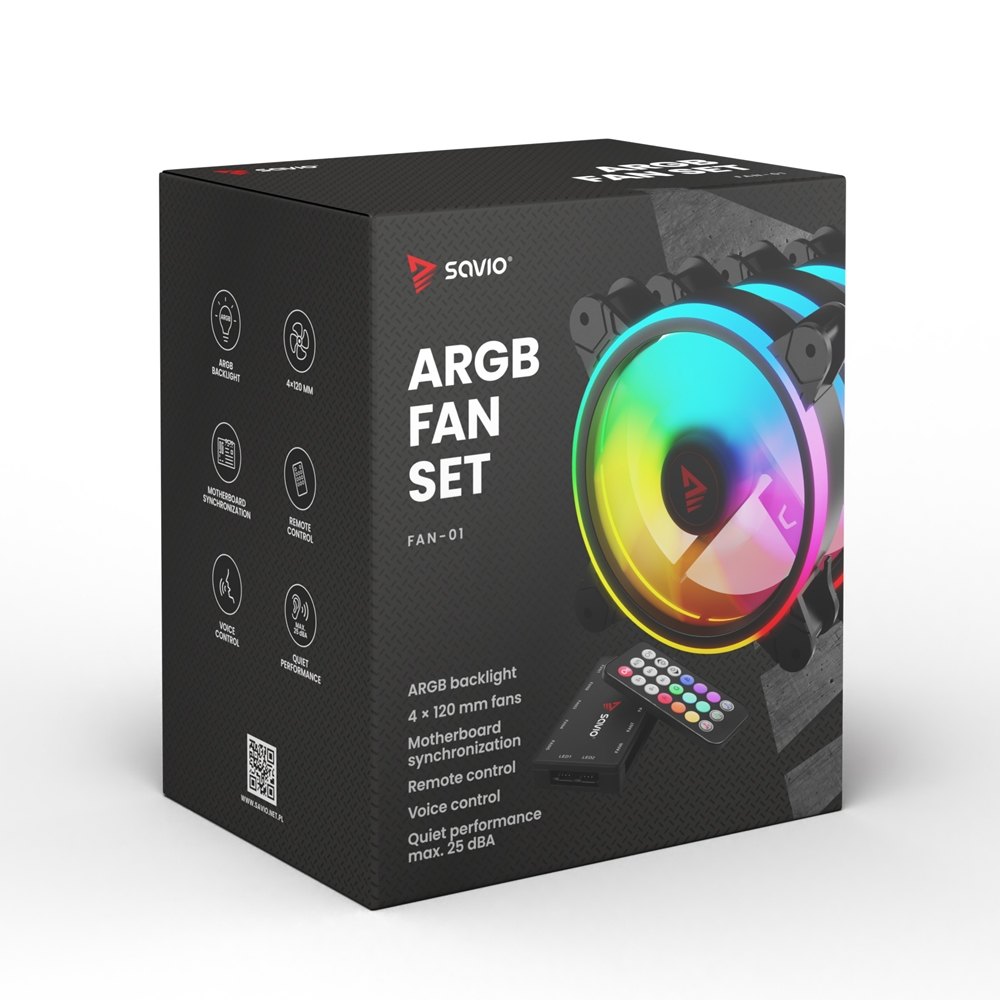 KIT 4 VENTILADORES PC SAVIO CON MANDO BLACK