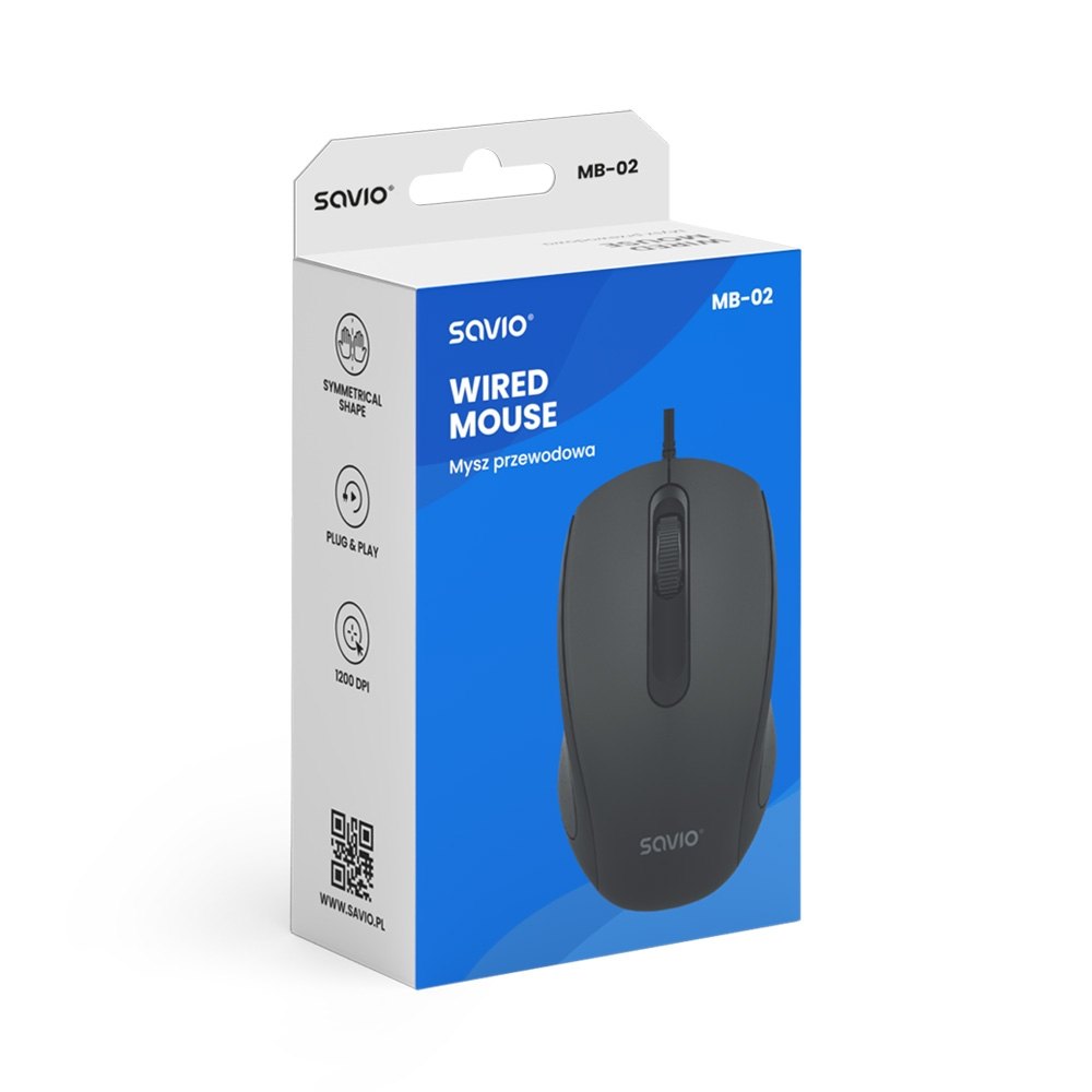 RATON OPTICO SAVIO MB-02 CON CABLE USB-A 1200 DPI