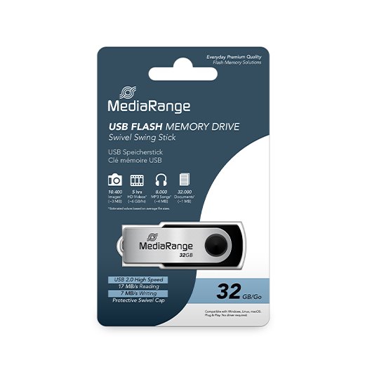 PENDRIVE 32GB USB 2.0 MEDIARANGE SILVER-BLACK